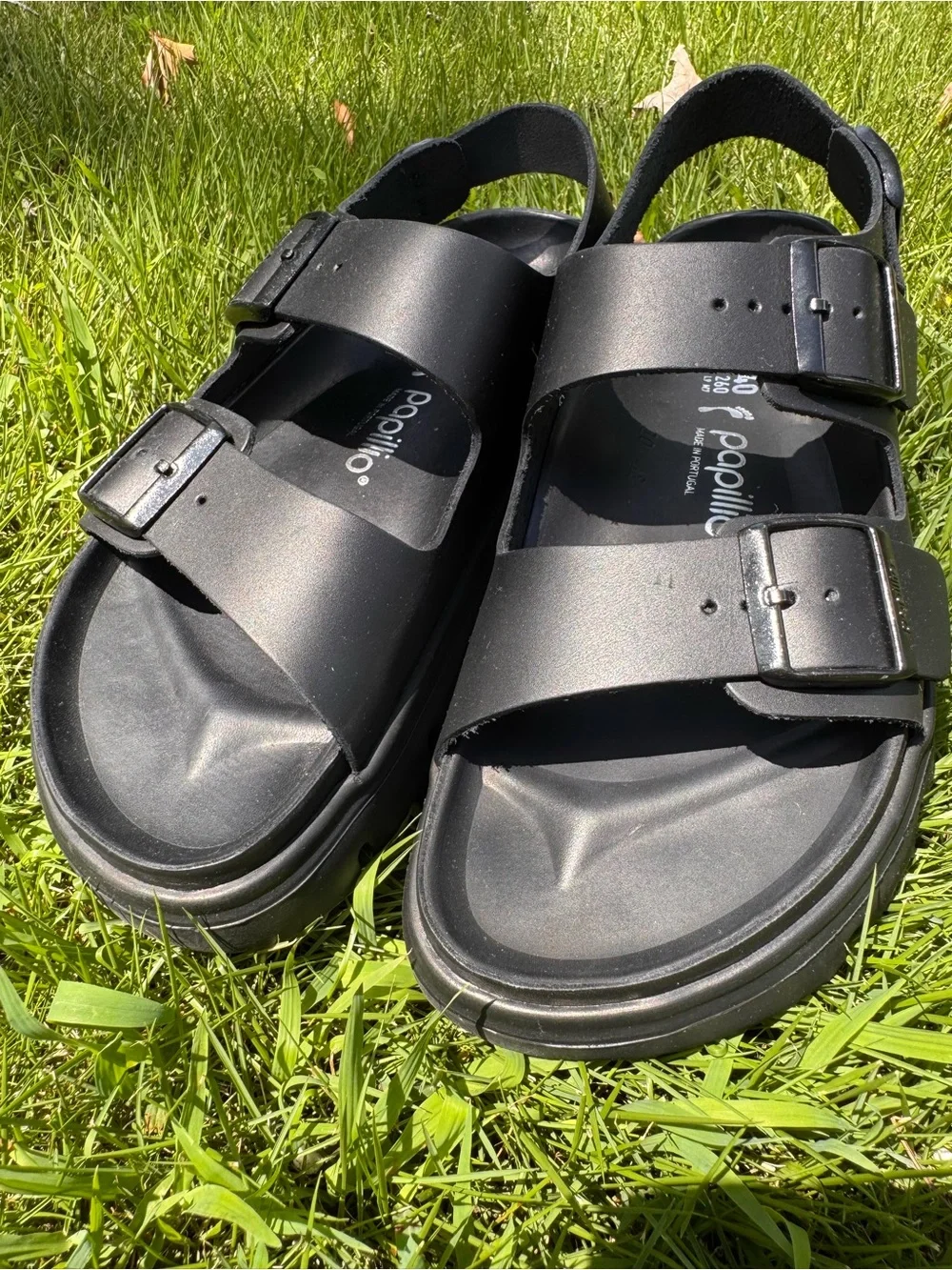 Papillio by Birkenstock Milano Chunky Black Double-Buckle Platform Sandals US L9